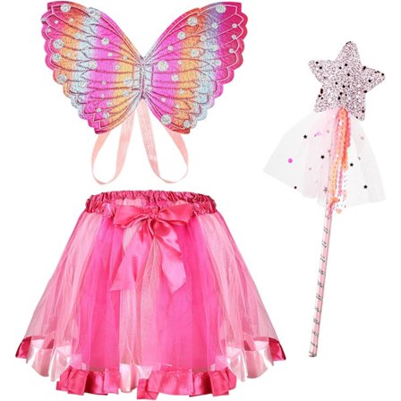 6 stk. Sommerfuglvinger for barn Utkledningsvinger Cape for barn Prinsesse Fe Kostymesett med Tutu Skjørt Jenter Sommerfuglkostyme for Halloween