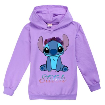 Barn Lilo Stitch Hettegenser Fritid Langermet Genser Lilla(F2)