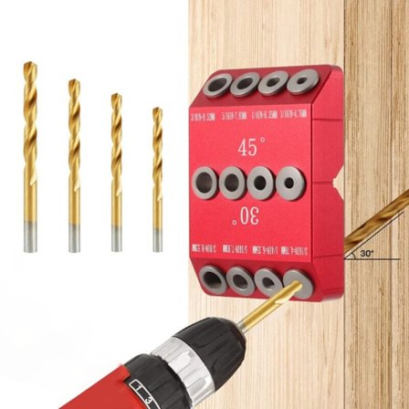 Hullguide Jig Vinkelbor 30/45/90° for Vinklet og Rett, Offset Skrueboremal -Kabelhus, 4 Bor