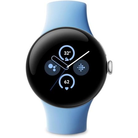 Smartwatch - GOOGLE - Pixel Watch 2 - Poleret Aluminium Sølv - Sportrem Blå Azur - Wifi