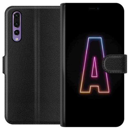 Kompatibel Tegnebogsetui til Huawei Huawei P20 Pro Minimalistisk neonbogstav A i regnbuefarvet lys mod sort baggrund i moderne typografisk stil