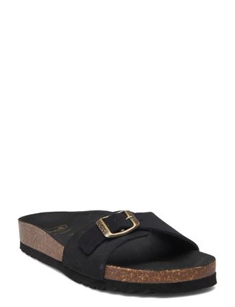 Sl Estelle Suede Black Shoes Summer Shoes Flat Sandals Svart Scholl*Betinget Tilbud