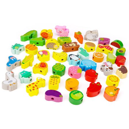 Pædagogisk legetøj til piger Træperler 42 stk. Træperler til børn