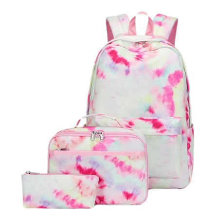Trepuntig ryggsäck | Tie-dye-tryckt ryggsäck för flickor barn | Skolryggsäck med lunchlåda förskolebarn