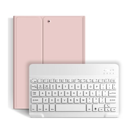 Magnetiskt tangentbord för surfplatta med genvägsknappar, stativ, pennhållare, exakt fodral, trådlöst tangentbord för IOS-surfplatta 10,2 tum, rosa 