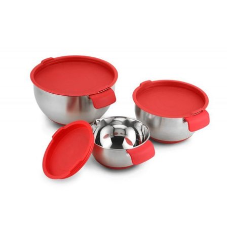 Set med 3 skålar med lock och rivjärn Herzberg HG04036