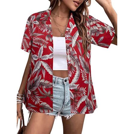 Naisten Havaijilainen Paita Pehmeä Kukallinen Trooppinen Printti V-Kaula T-Paita