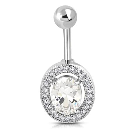 Navelpiercing 316l Kirurgiskt Stål Oval Klara Cz Silver