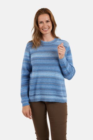 SIGNATURE - Langærmet Strik - Blå Mix - Stribet