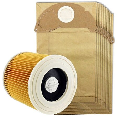 Til Karcher Våd&Tør Wd2 Støvsuger Filter Og 10x Støvsugerposer (FMY)