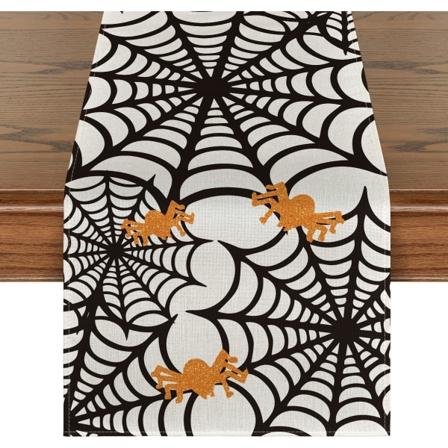 Spider Web Bordløber, Halloween Ferie Køkkenbord Dekorationer Til Indendørs Udendørs Hjemmefest Dekorationer 33.02 x 182.88 cm