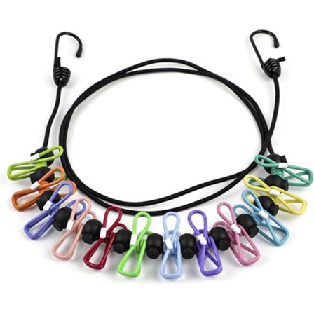 Bärbar tvättlina, hopfällbar tvättlina för resor, klädstreck med 12 klädnypor, för inomhustorkning