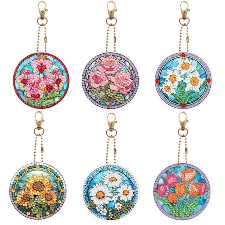 6 st DIY 5D Diamantmålning Nyckelringsset Full Borr Specialformad Diamantkonst Nyckelring