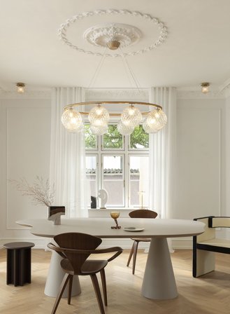 Miira 8 oval taklampe - nordic gold/optisk glass