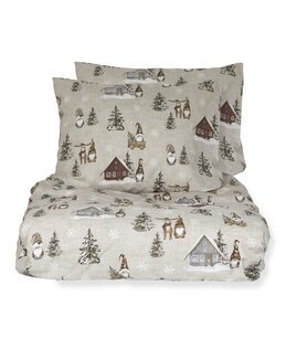 King size sengetøj Harald med trykt Nissemotiv 3-dele Brun