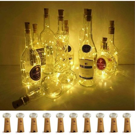 Vinflaskelamper med kork, 10-pak batteri-drevne LED-kork