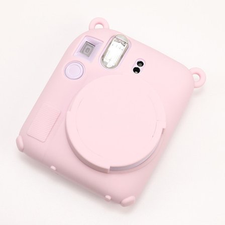 Kotelo Instant Mini 12 -kameralle, pehmeä kumisuojus irrotettavalla linssinsuojuksella, rannehihna (pinkki)