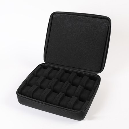 Klokkeoppbevaringsboks med 15 rom og polstret interiør for reise og hjemmebruk