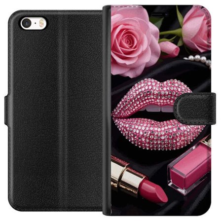 Kompatibel Tegnebogsetui til Apple Apple iPhone 5s Roze lippen diamanten make-up glitters