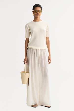 Soft Goat - Short sleeve crewneck - Women cashmere sweater - L - Feather White