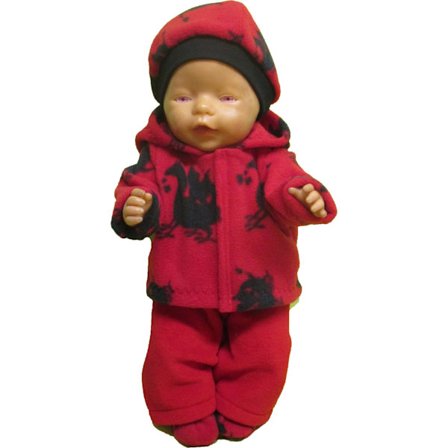 Fleece-dress I rött och svart till Baby Born, dockkläder.