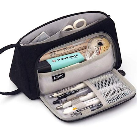 Stor Lærred Penalhus med Stor Kapacitet, Stor Opbevaringsetui til Penne, Tuscher, Simpel Skole- og Kontororganisator til Studerende - Sort