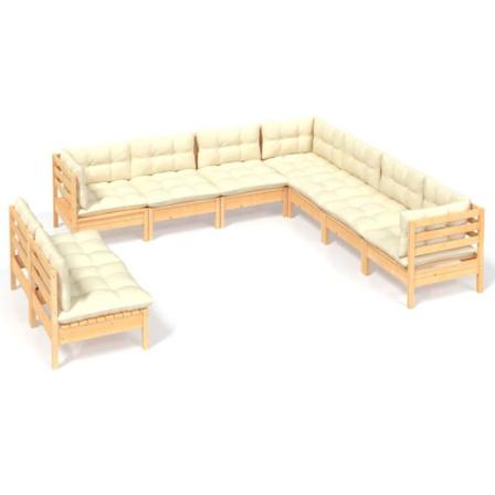 Vidaxl Loungegrupp Med Gräddvita Dynor 9 Delar Massiv Furu Creme