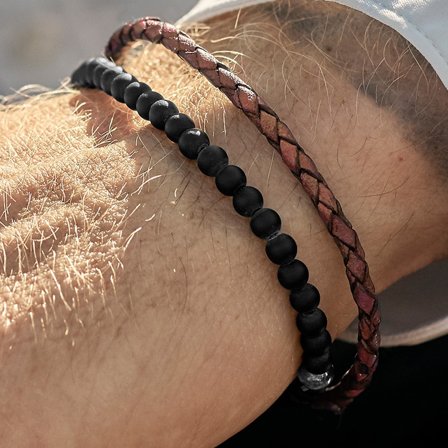 Tan & Black 925 William Bracelet for Men - Bracelets with Stones