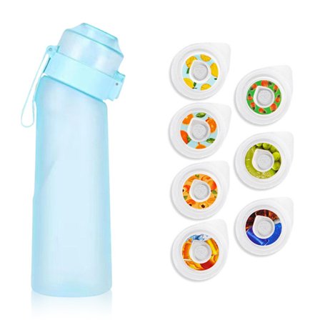 Makupullo ja 7 tuoksukapselia Air Water Up -pullo Frosted Black 650 ml Air Aloituspaketti Wask Cup retkeilyyn, urheiluun, musta