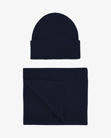 Merino Wool Beanie & Scarf - Navy Blue - Female