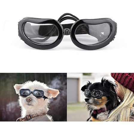 Solbriller til små hunde, UV-beskyttelse, små hundebriller, vind- og støvtætte små briller med justerbare stropper
