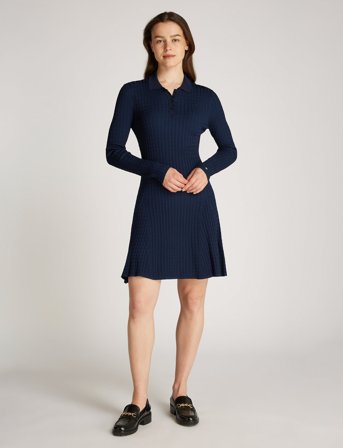 Tommy Hilfiger Rayon Cable F&F Ls Midi Dress - Navy - XL