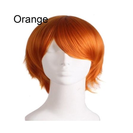 Menn Kvinner Flerfarget kort rett hår Hel parykk for Anime Party Cosplay - Oransje