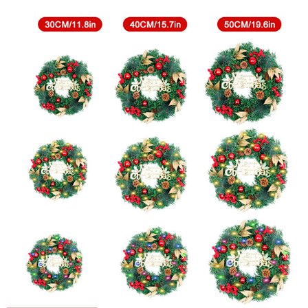 15,8-tommers kunstig juletrekrans med lys, kongler til inngangsdør juledekorasjon