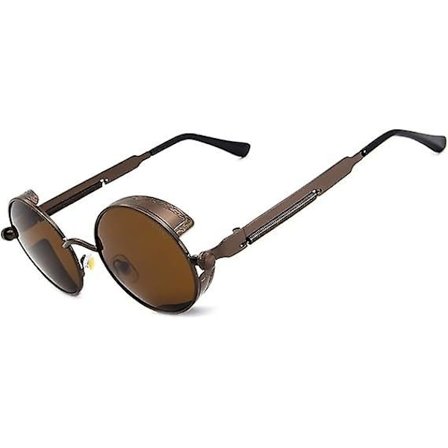 Brune innfatninger, brune linser, steampunk-stil, runde, vintage, polariserte solbriller, retrobriller, UV400-beskyttelse