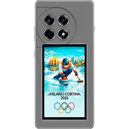 Yhteensopiva Puhelinkuori OnePlus 12R Jääkiekkoilukuva, jossa pelaajat liikkuvat jäällä, Milano Cortina 2026, Milanin maamerkit ja olympialaisten renk