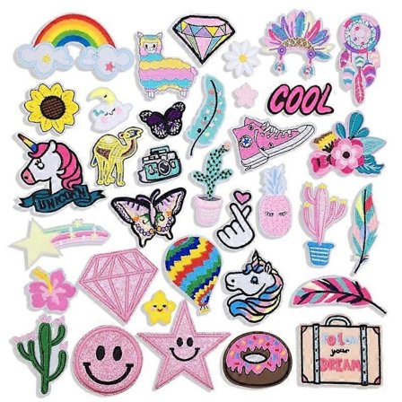 35 stk. tilfeldige assorterte stiler broderte merker, sy på/stryk på merker, applikasjon for klær kjolebukser hatter jeans, sy blomster applikasjon 