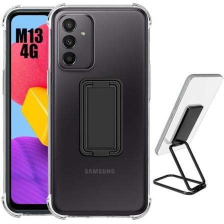 Cover til Samsung Galaxy M13 Gennemsigtig silikone med justerbar støtte Sort