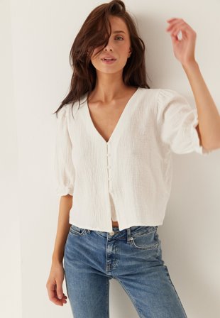 Pieces - Pcsikka 2/4 TOP WVN NOOS - Cloud Dancer