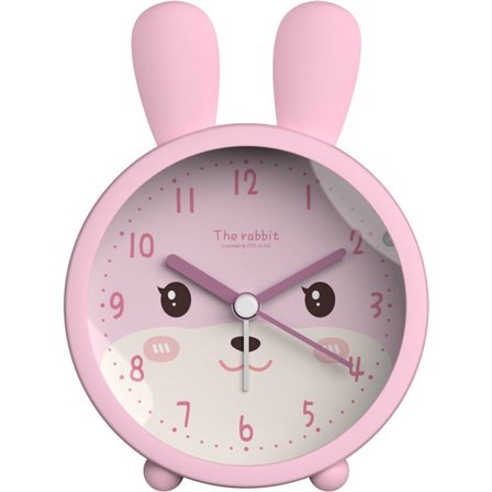 Barnevekkerklokke - Tegneserie Kaninvekkerklokke - Stille Silikonvekkerklokke (Batterier Ikke Inkludert) Rosa