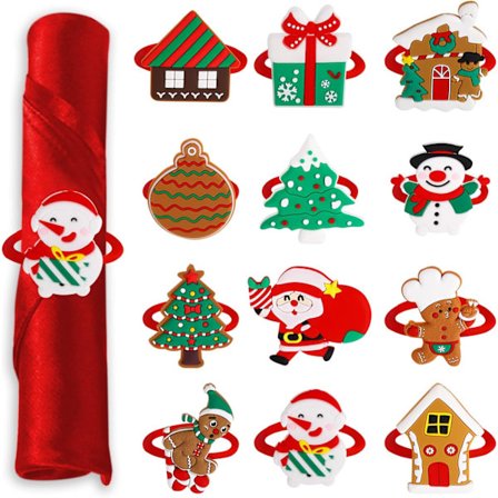 Jule Servietring, 12 Styk Jule Servietholdere Jule Servietspændeholder til Jul, Familie Samling