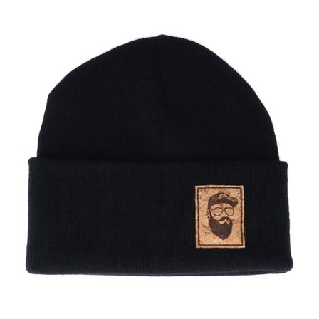 Bearded Man - Svart cuff Beanie - Cap Man Patch Black Beanie @ Hatstore