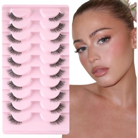 Falska ögonfransar med transparent band, halva fransar, naturligt utseende, 10 par kattögon, tunna hörfransar