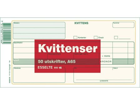 Esselte Blankett Kvittens A65 50 blad - Lyreco - Kontorsmaterial - Blanketter och bokföring - Blanketter