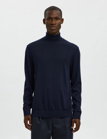 Selected Slhtray Ls Knit Merino Roll Neck Noos - Navy - XL