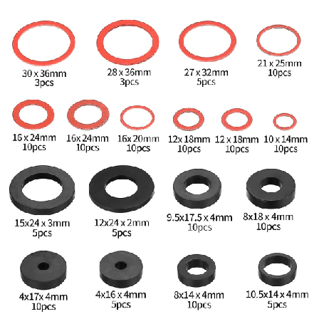 141 st. Gummitätningar, Packningar, VVS-Tätningar, Trädgårdsslangpackningar, Silikonkranpackningar, Sortiment (FMY)