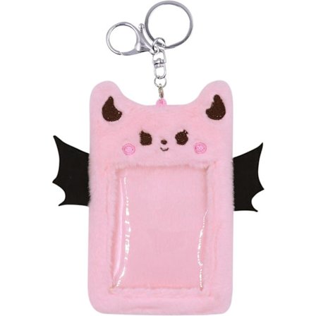 Fuzzy Plysch Kpop Fotokortshållare med Nyckelring, Söt Djurvinge Fotoärm Bank ID Kreditkortshållare Pappersvaror