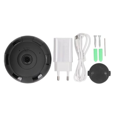 Säkerhetskamera Panoramisk Mörkerseende 3D Realtid Trådlös IP-kamera Hem EU-kontakt 100-240V Svart