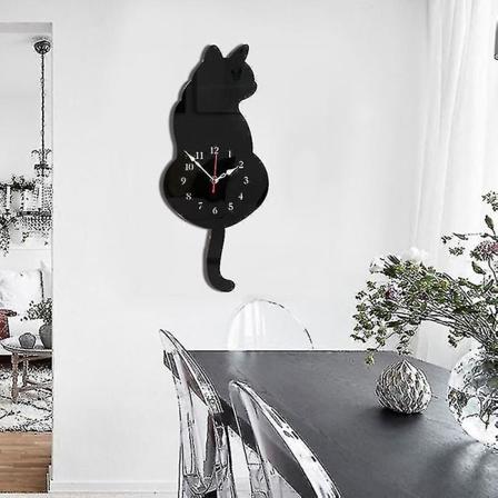 Kreativ väggklocka i form av en katt med pendel, dekorativ väggklocka i akryl med svängande svans, heminredning, tyst skanningsrörelse [kk] Cc002 
