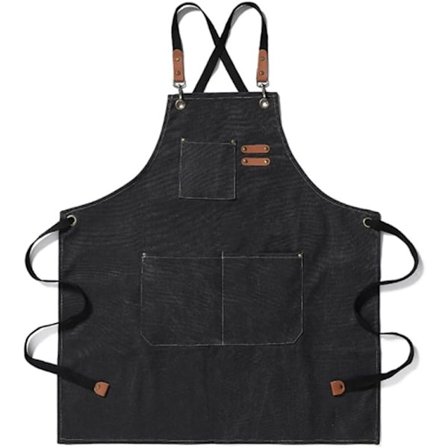 Lærred forklæde med 3 arbejdslommer, slidstærkt værktøjsforklæde justerbar krydsryg forklæde mænd kvinder til rengøring tømrere gartner malere